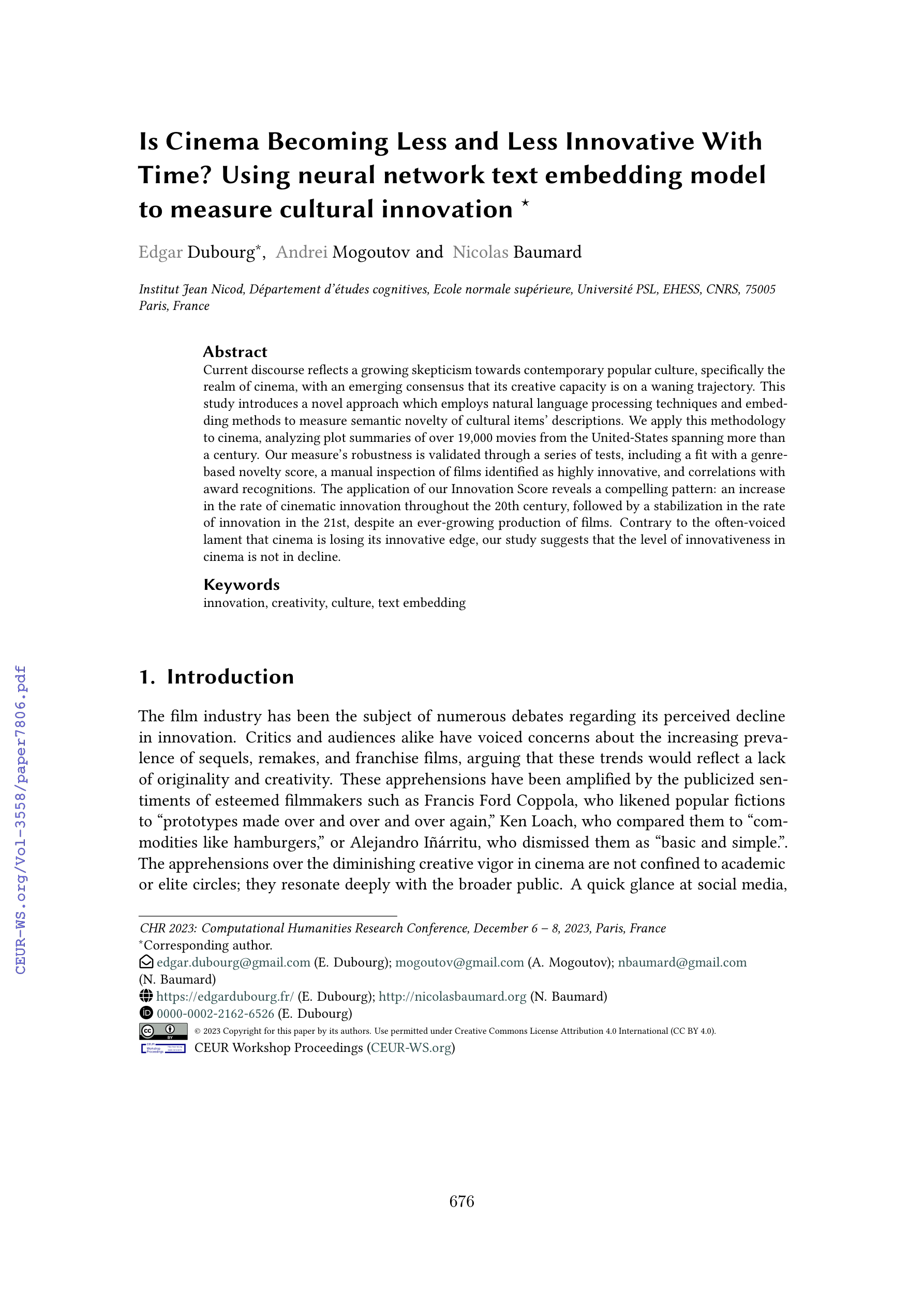 Is cinema less innovative?