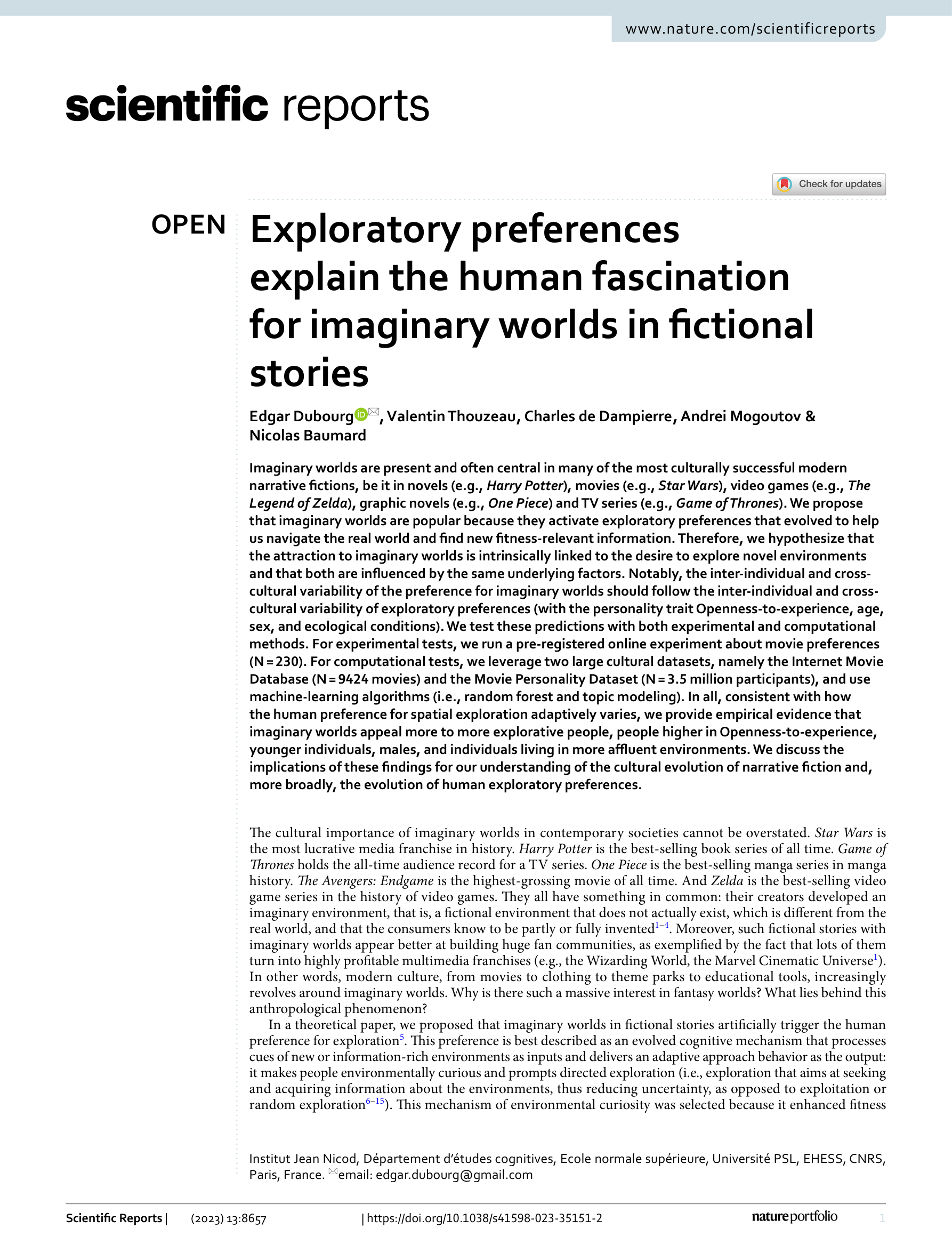 Exploratory preferences and imaginary worlds