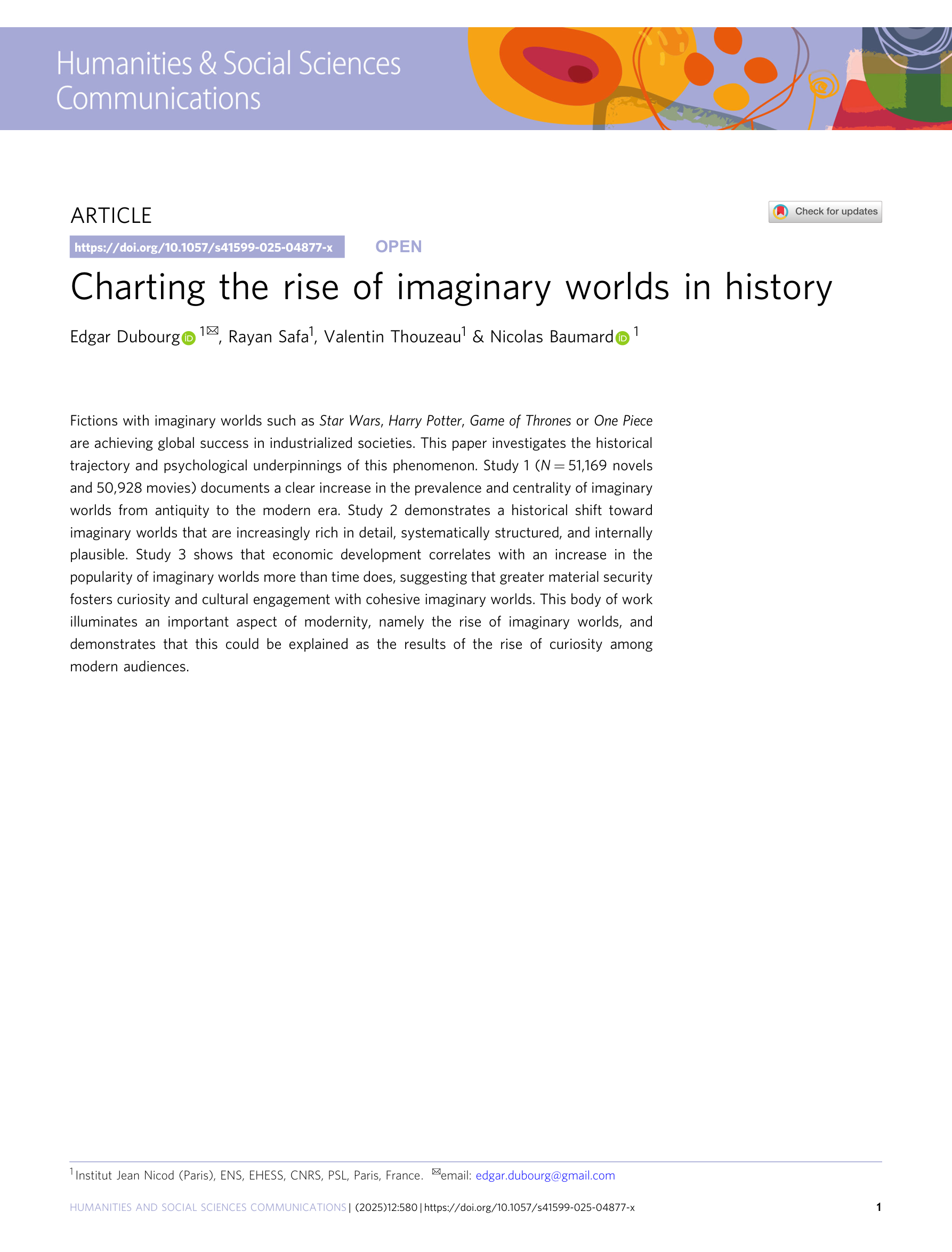 Imaginary worlds in history