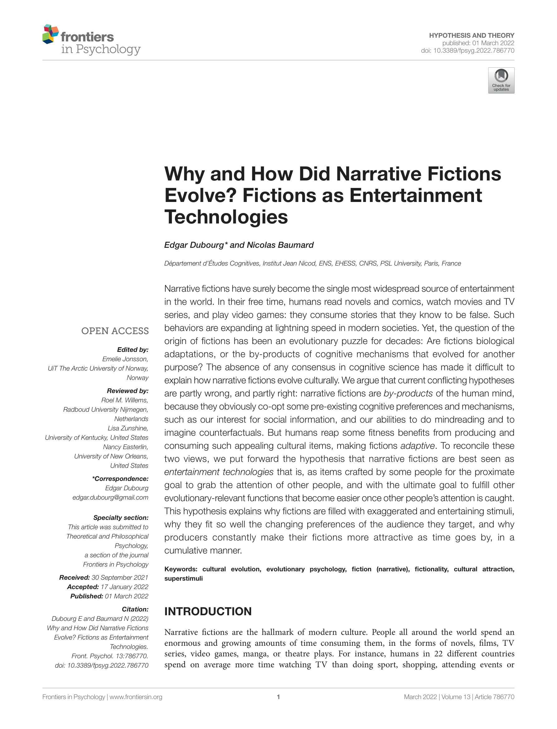 Fictions as entertainment technologies