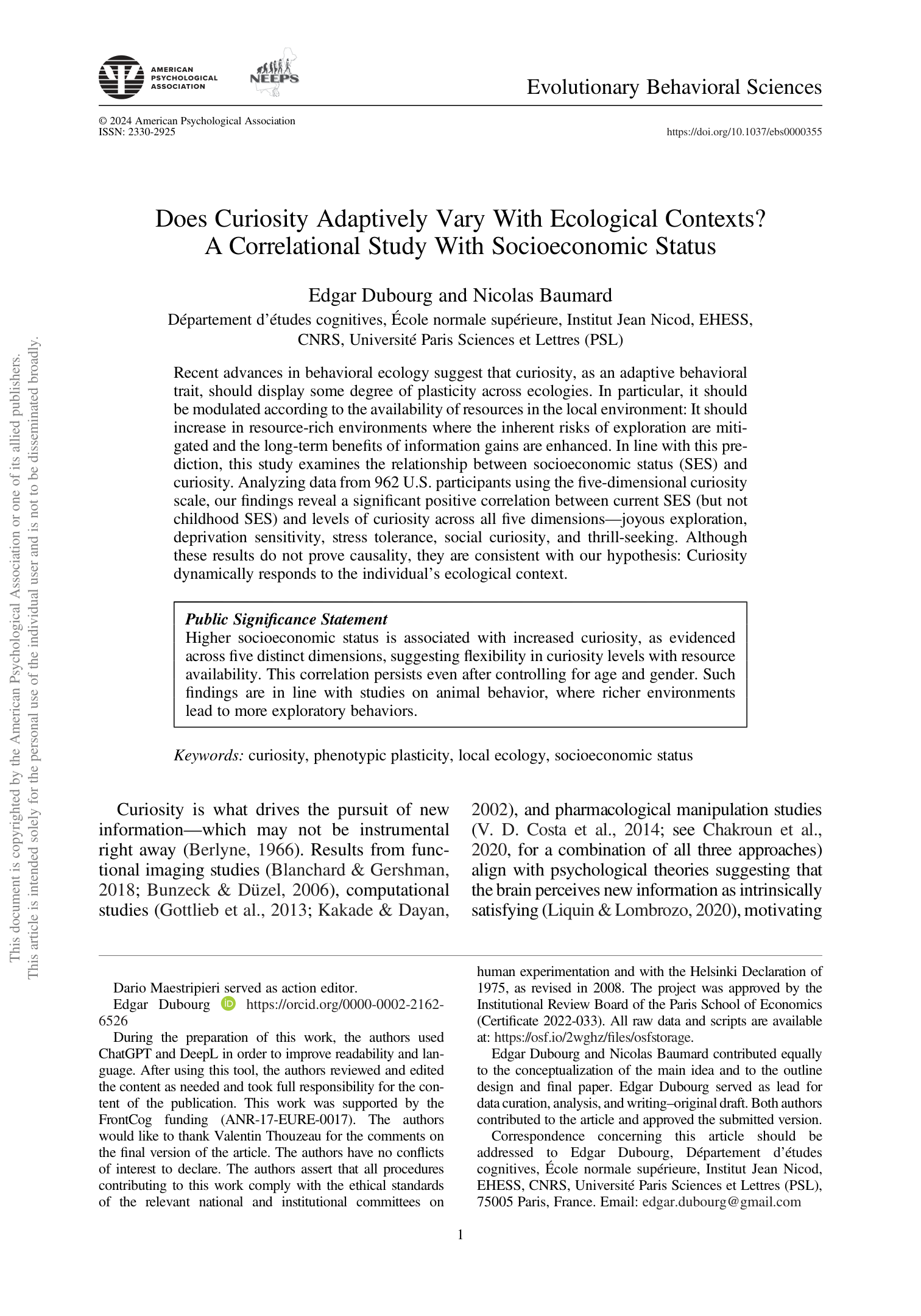 Curiosity and ecological contexts