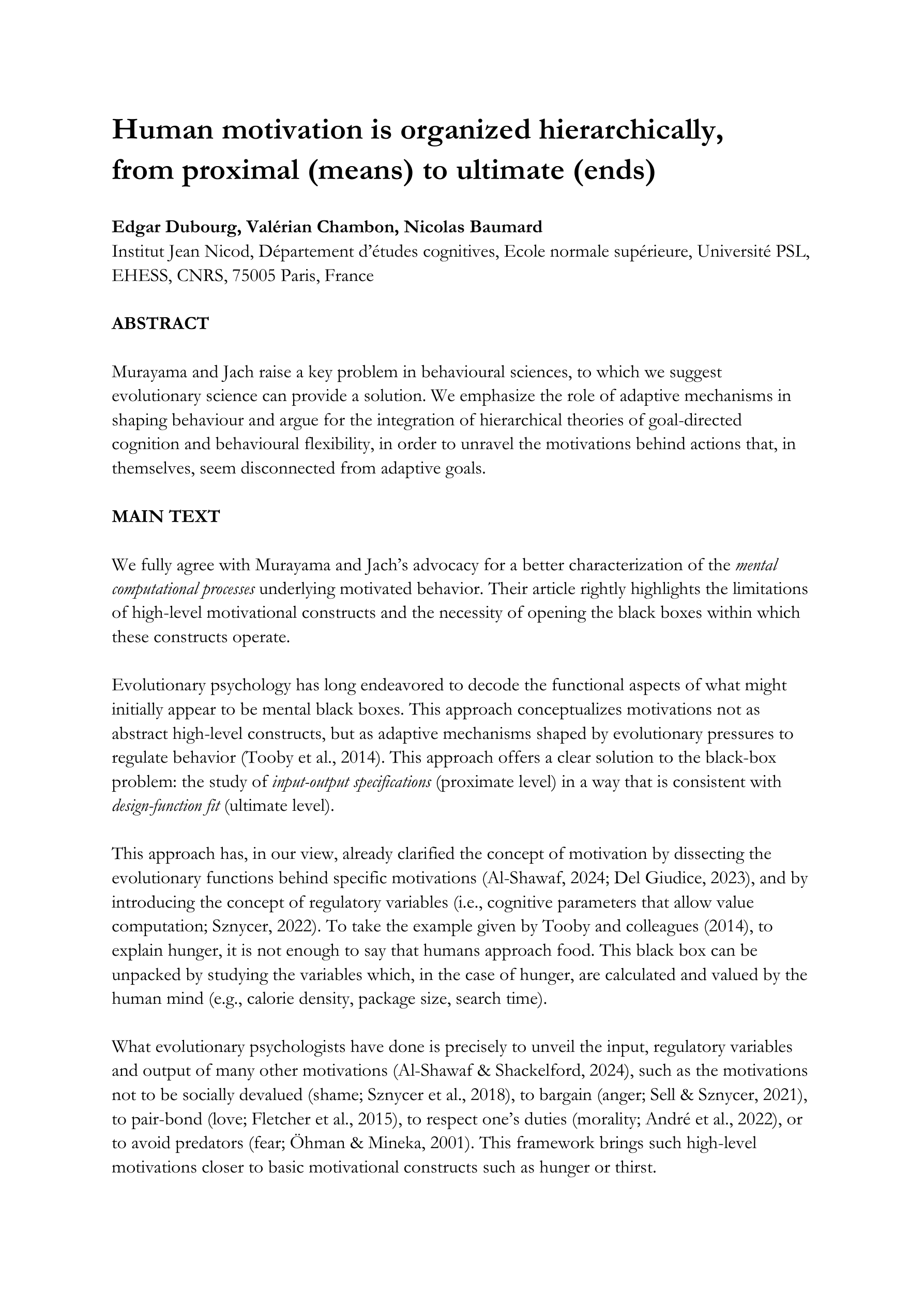 Hierarchical motivation