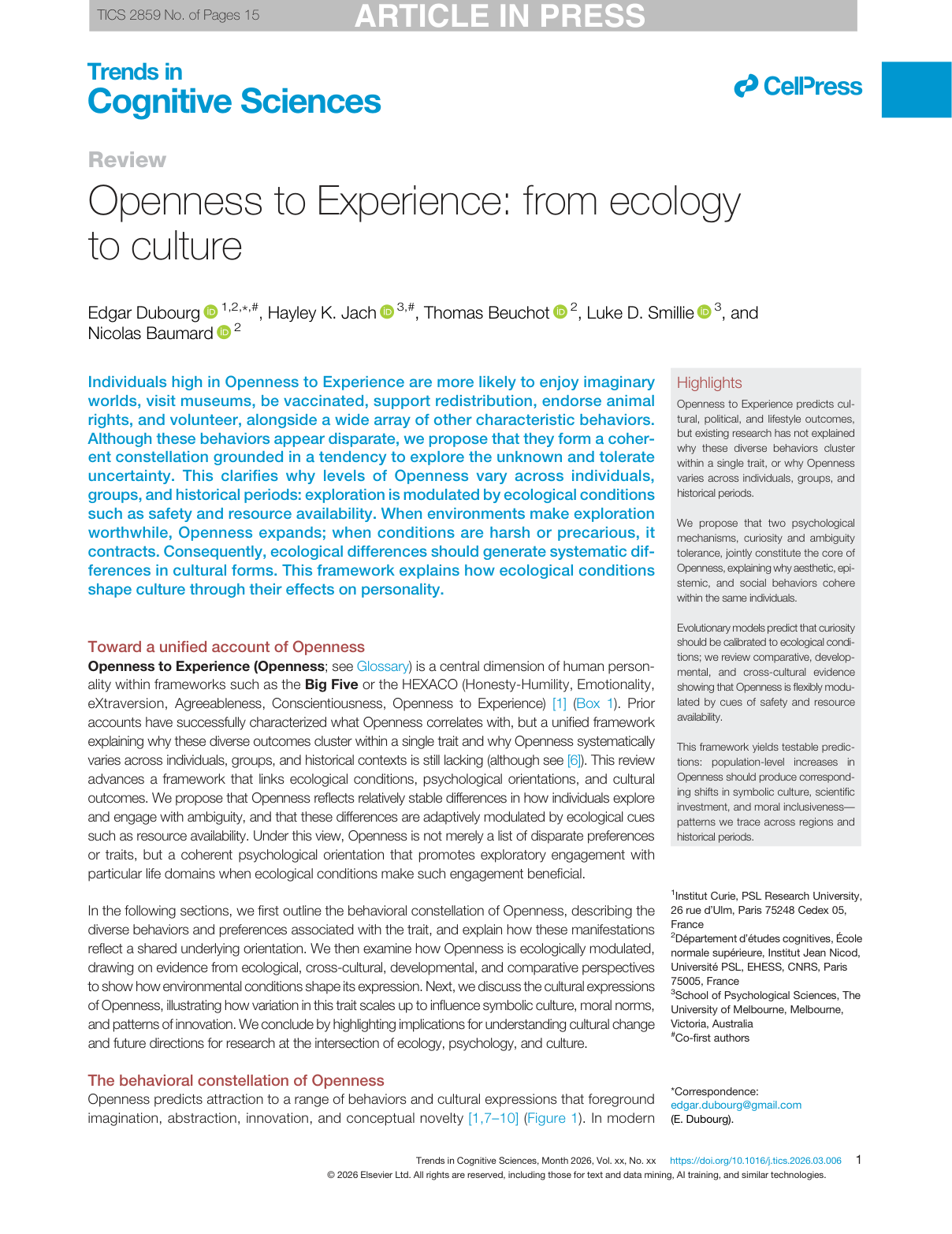 Openness to Experience: From Ecology to Culture