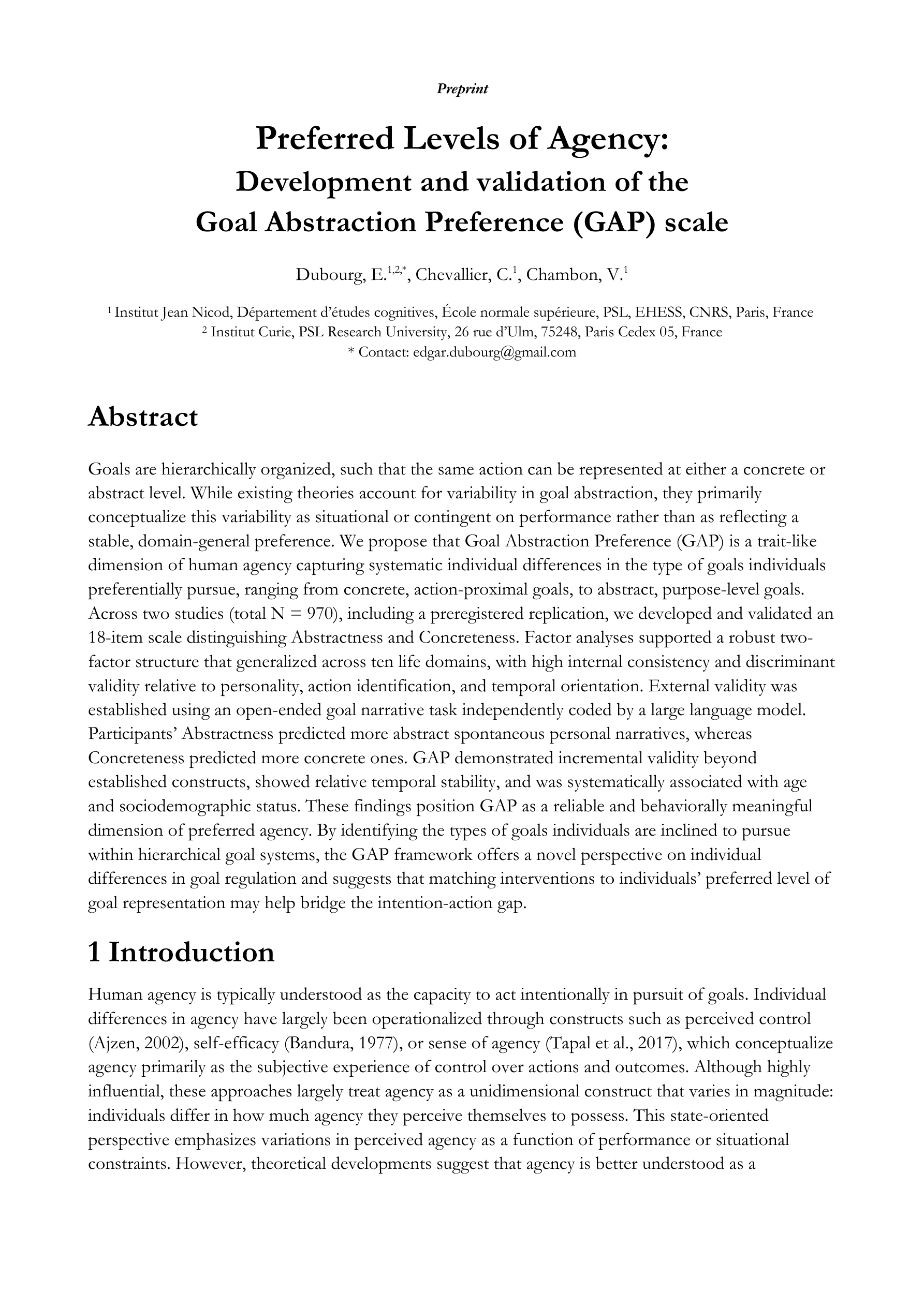 Goal Abstraction Preference Scale