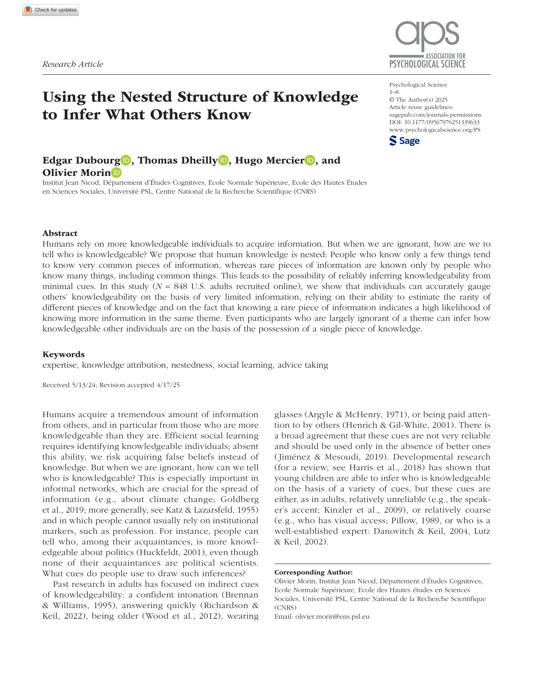 Nested structure of knowledge